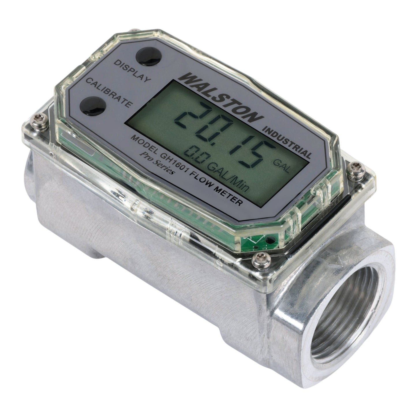 GH1601 Digital Flow Meter, 1 Inch NPT Threads, Inline Flowmeter for Fluid Measurement