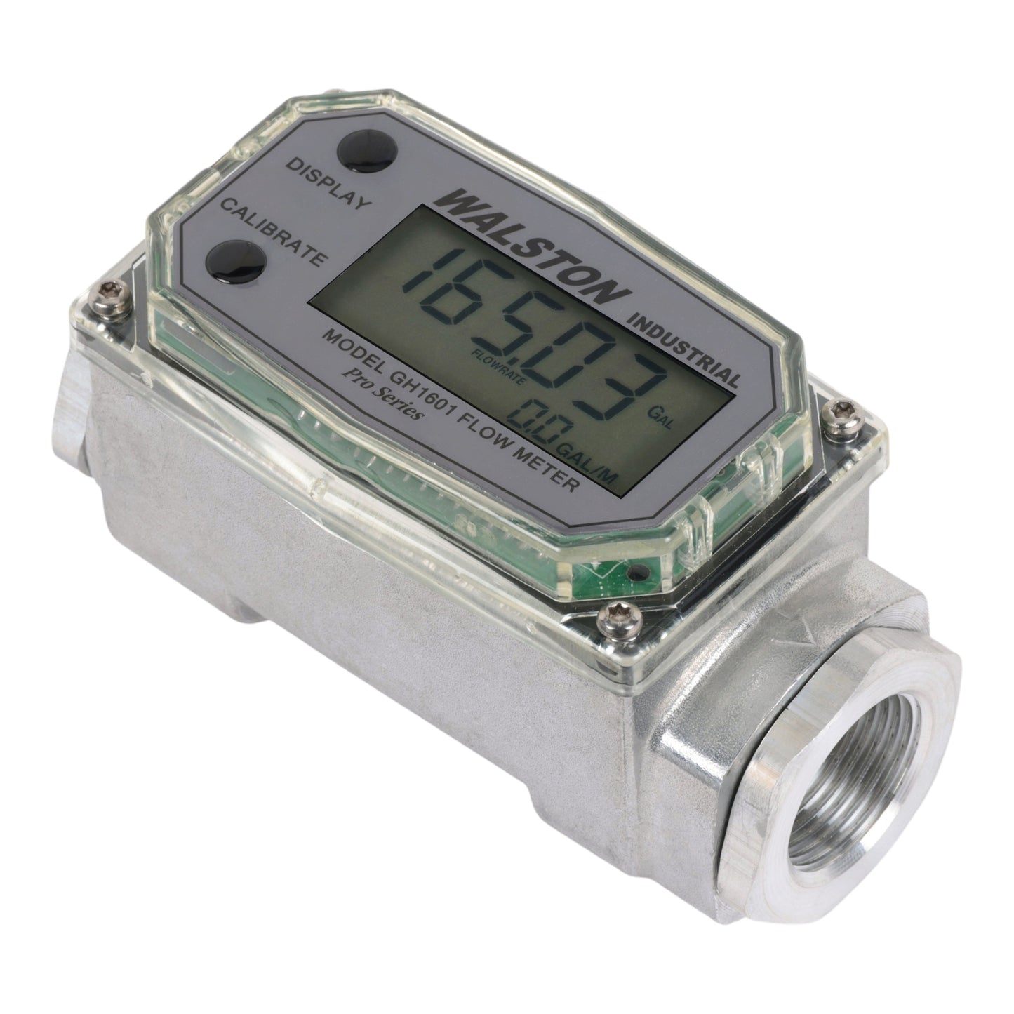 GH1601 Digital Flow Meter, 3/4 Inch NPT Threads, Inline Flowmeter for Fluid Measurement