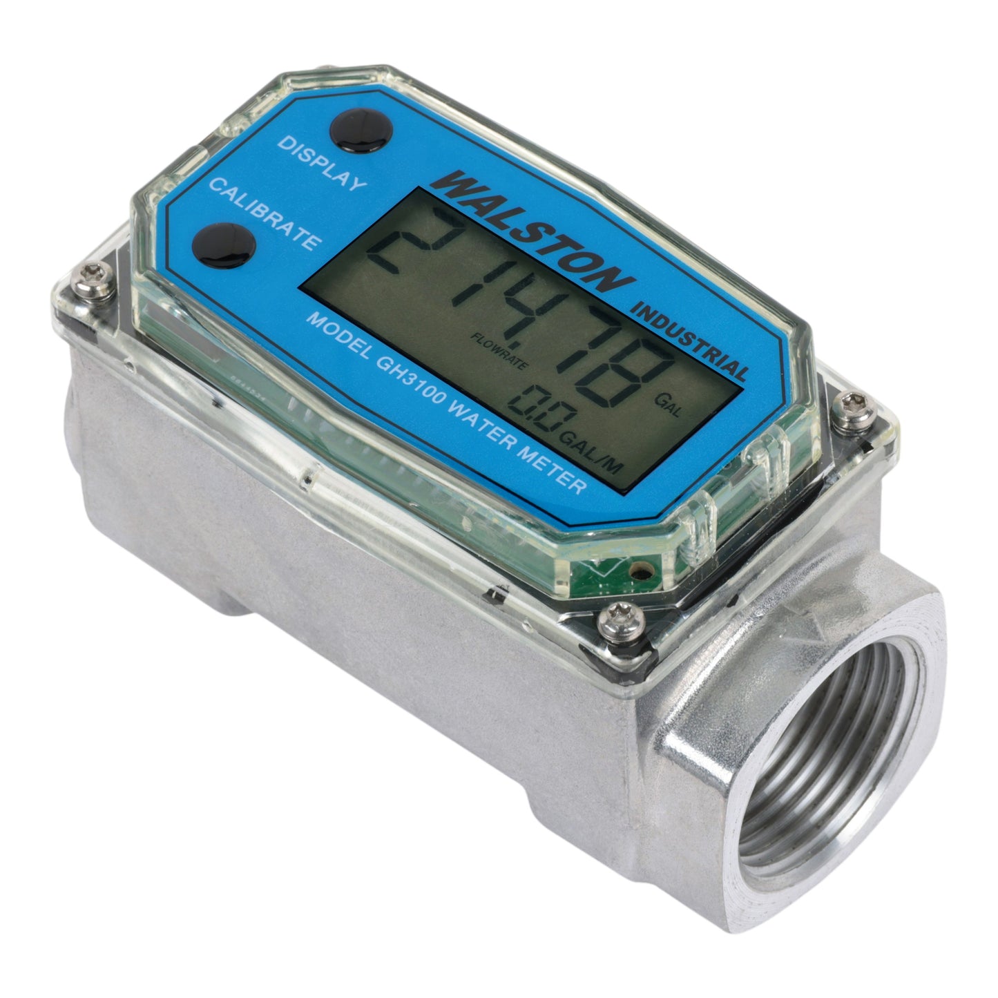 GH3100 Digital Water Flow Meter, 1 Inch NPT Threads, Inline Flowmeter for Water Measurement