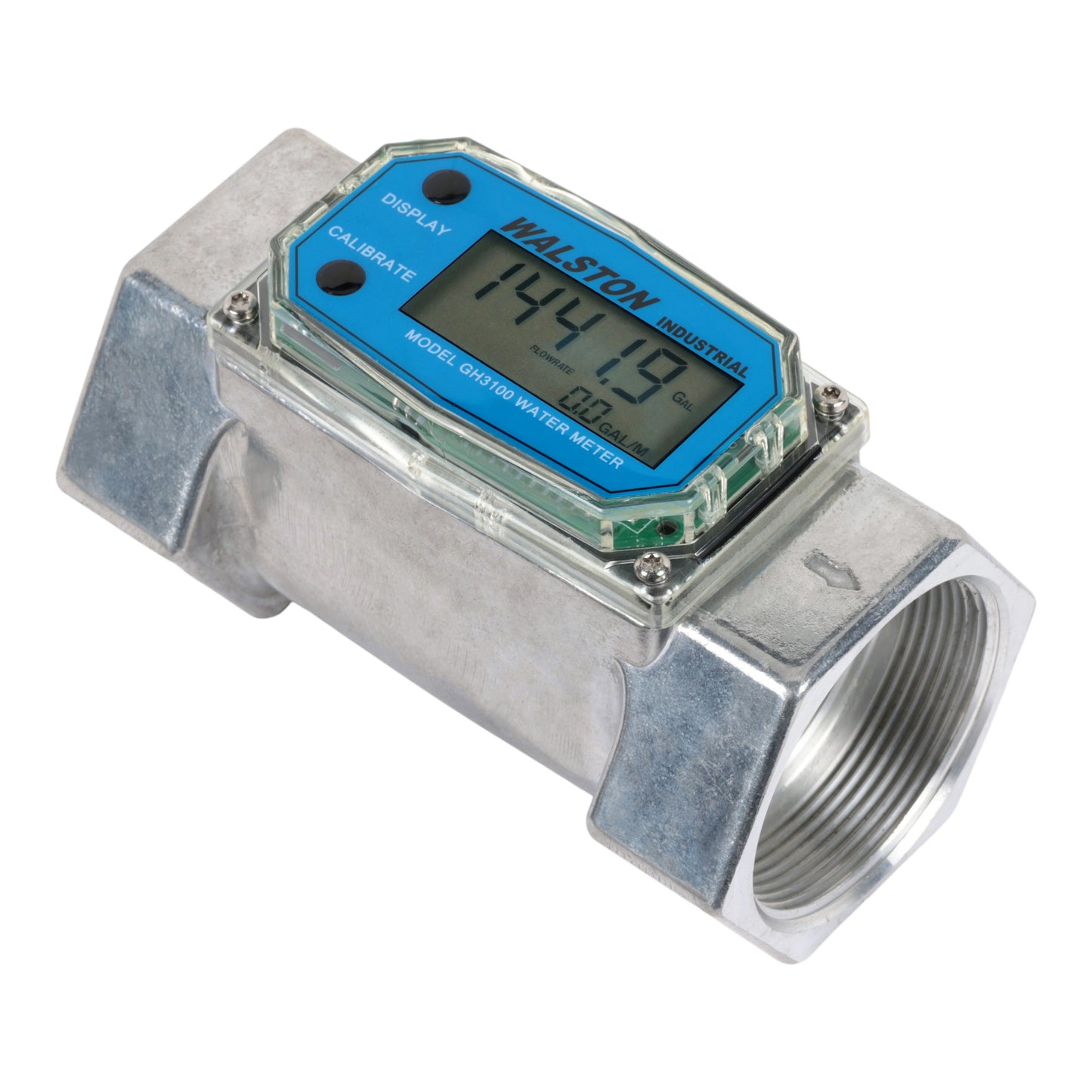 GH3100 Digital Water Flow Meter, 2 Inch NPT Threads, Inline Flowmeter for Water Measurement