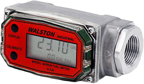 WALSTON INDUSTRIAL GH-5630 Digital Fuel Meter 3/4 Inch, Diesel Fuel Meter, 3-30 GPM, Diesel, Gasoline, Kerosine, Lubricants, 3/4" NPT