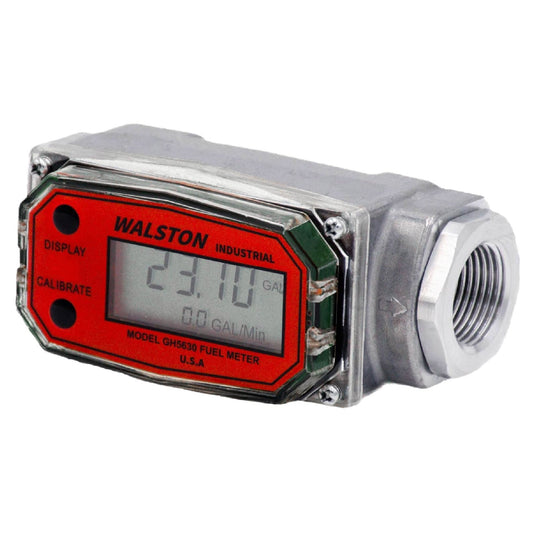 WALSTON INDUSTRIAL GH-5630 Digital Fuel Meter 3/4 Inch, Diesel Fuel Meter, 3-30 GPM, Diesel, Gasoline, Kerosine, Lubricants, 3/4" NPT