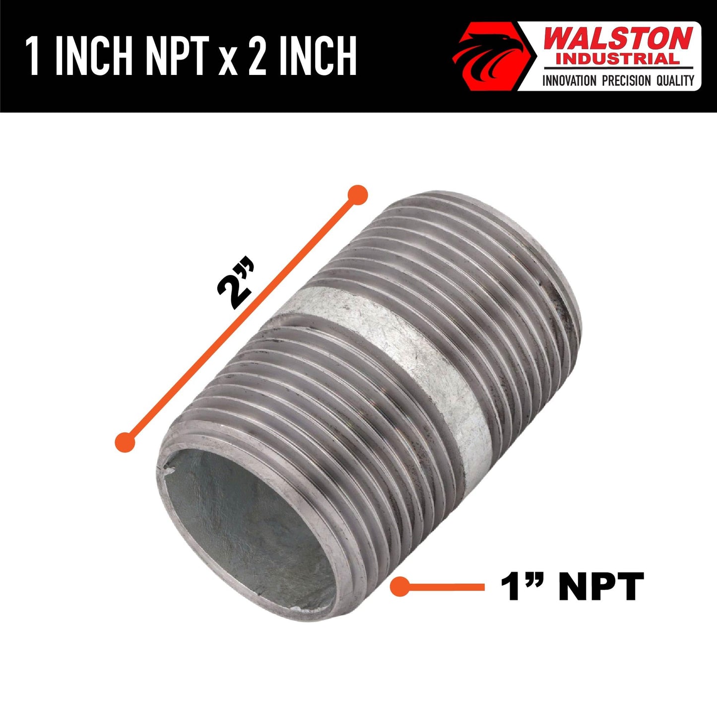 GH4400MM-2 Fitting 1-Inch NPT Male-to-Male Pipe Nipple, 2-Inch Length Galvanized Steel