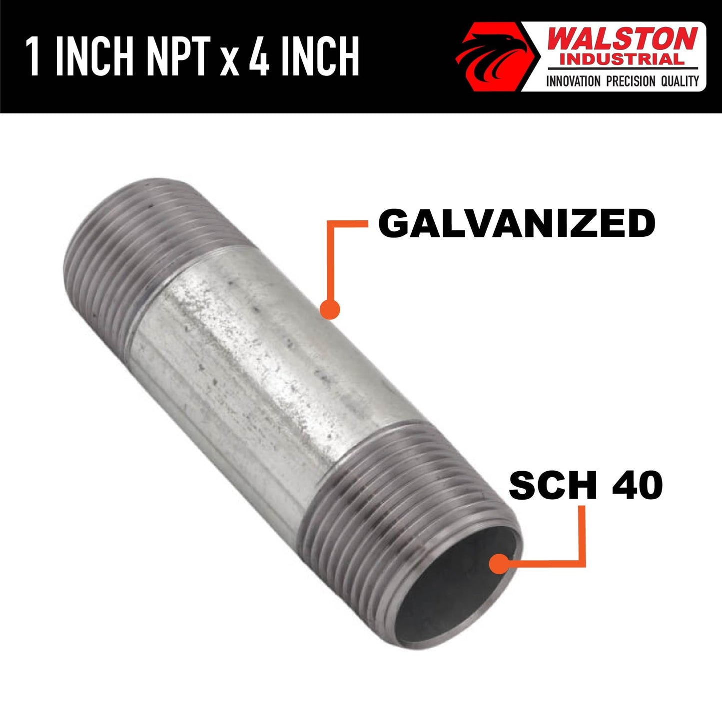 GH4400MM-4 Fitting 1 Inch NPT Male-to-Male Pipe Nipple, 4-Inch Length Galvanized Steel