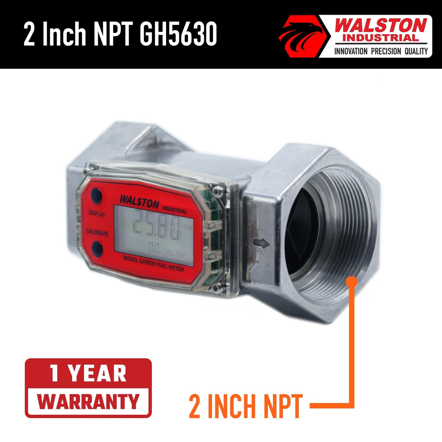 GH-5630 Digital Fuel Meter 2 Inch, Fuel Meter for Diesel, 15-140 GPM, Diesel, Gasoline, Kerosine, Lubricants, 2” NPT