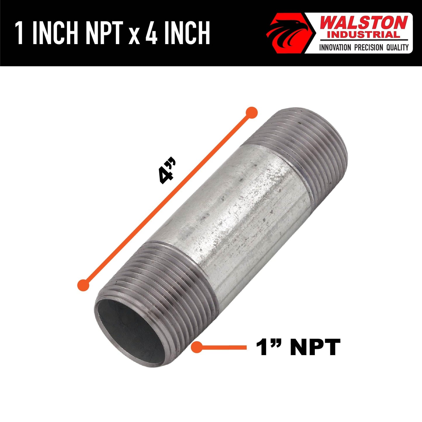 GH4400MM-4 Fitting 1 Inch NPT Male-to-Male Pipe Nipple, 4-Inch Length Galvanized Steel