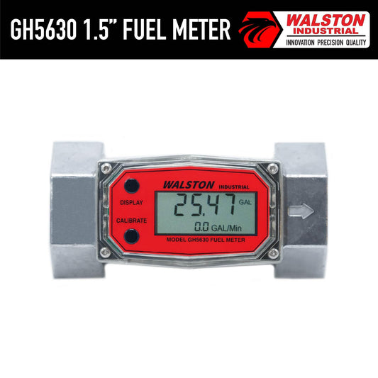 GH-5630 Digital Fuel Meter 1-1/2 Inch, Fuel Meter for Diesel, 3-30 GPM, Diesel, Gasoline, Kerosine, Lubricants, 1.5” NPT