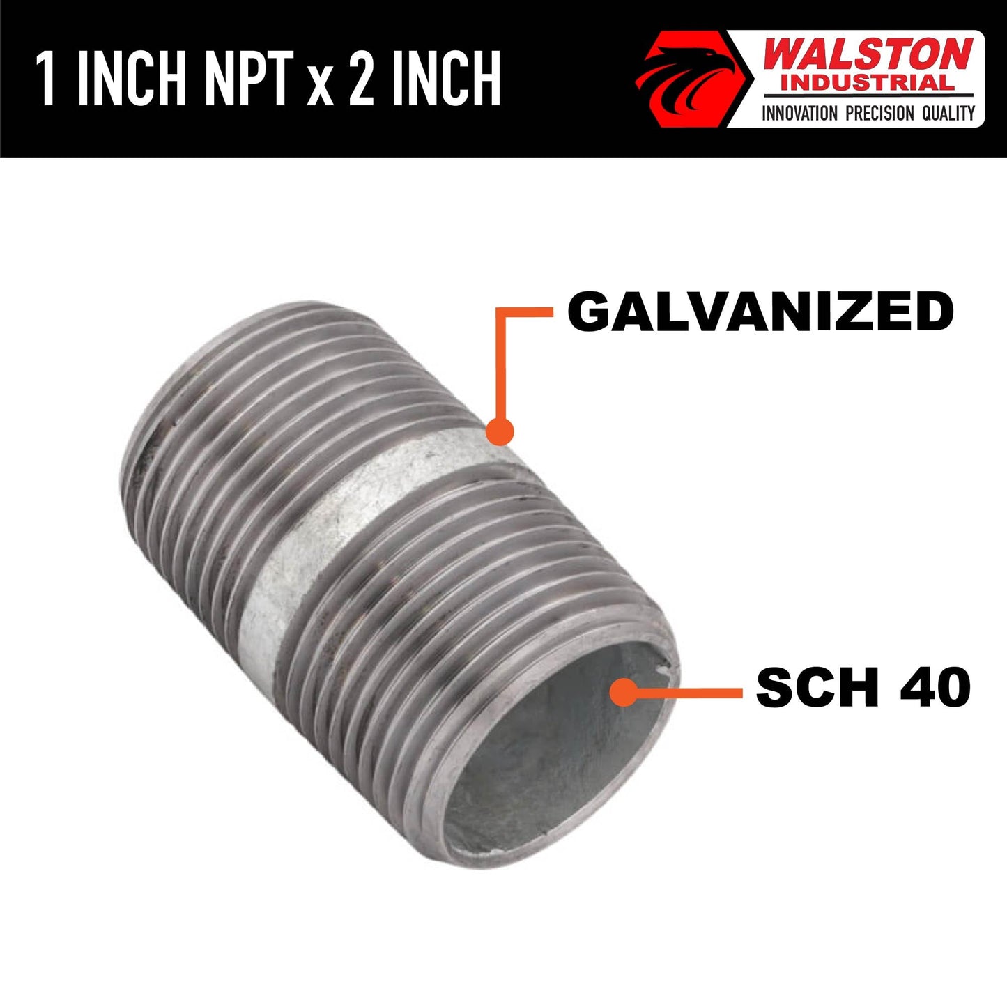GH4400MM-2 Fitting 1-Inch NPT Male-to-Male Pipe Nipple, 2-Inch Length Galvanized Steel