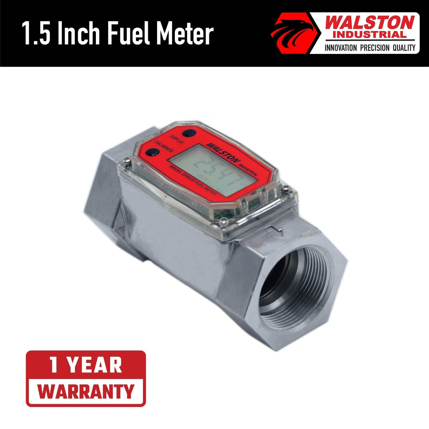 GH-5630 Digital Fuel Meter 1-1/2 Inch, Fuel Meter for Diesel, 10-75 GPM, Diesel, Gasoline, Kerosine, Lubricants, 1.5” NPT