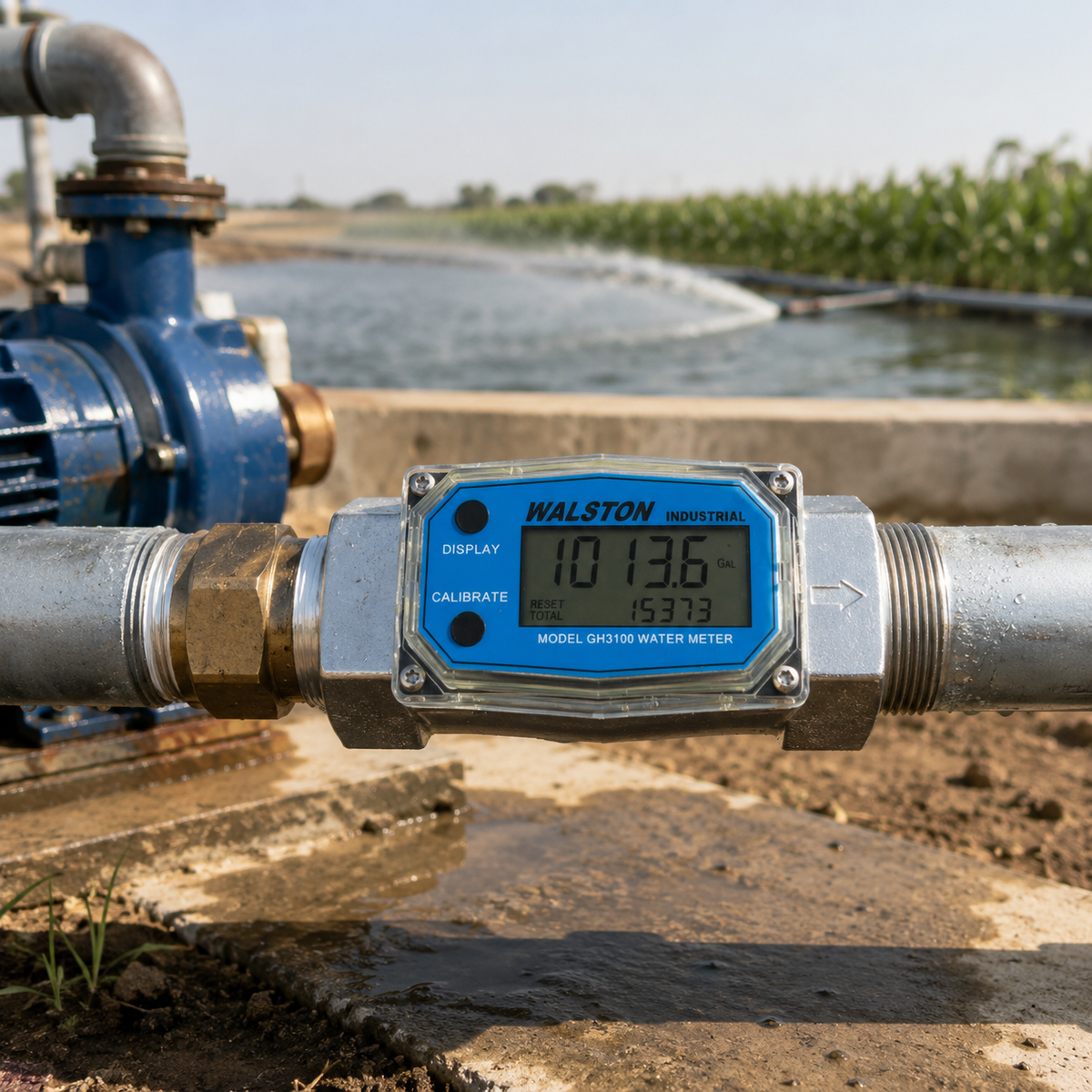 Stainless Steel GH3100 Digital Water Flow Meter, 1.5 Inch NPT Threads, Inline Flowmeter for Water Measurement, Stainless Steel