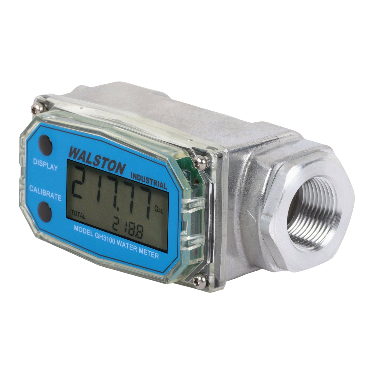 GH3100 Digital Water Flow Meter, 3/4 Inch NPT Threads, Inline Flowmeter for Water Measurement