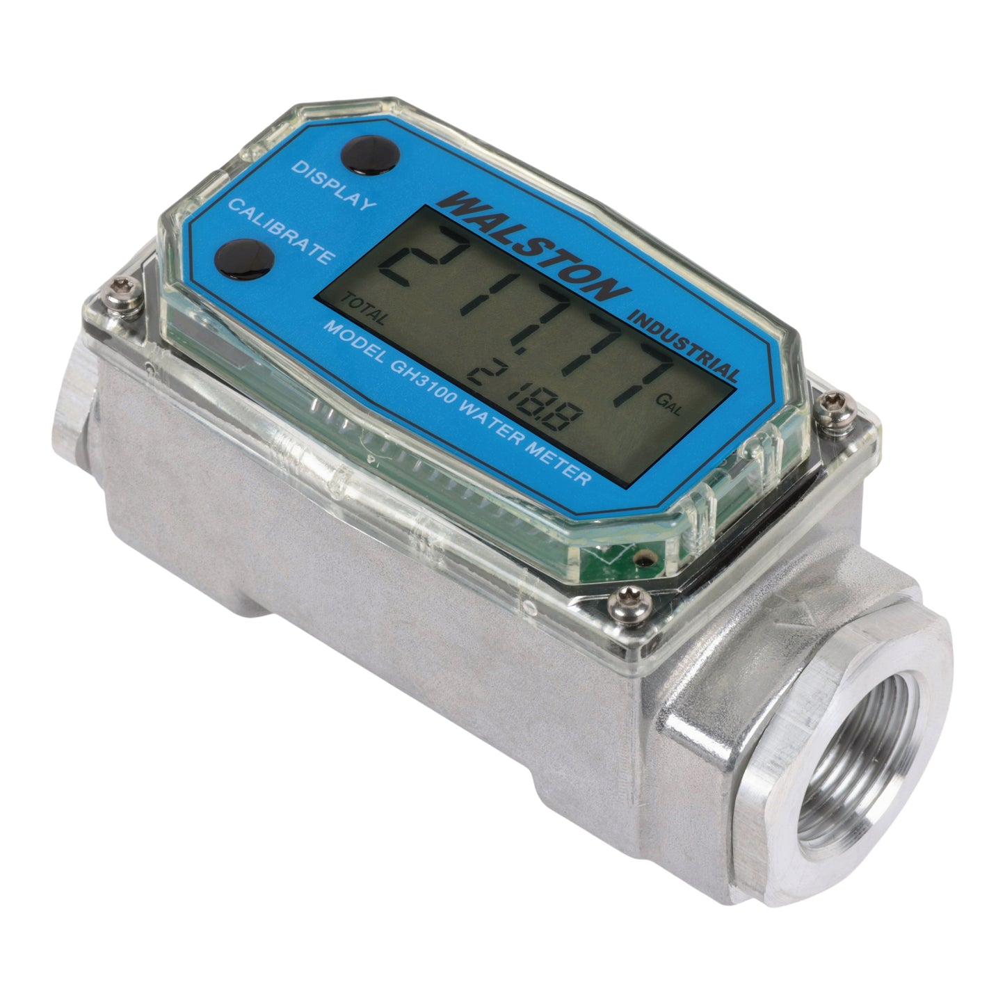 GH3100 Digital Water Flow Meter, 3/4 Inch NPT Threads, Inline Flowmeter for Water Measurement