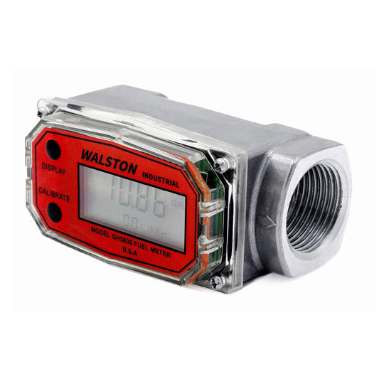 WALSTON INDUSTRIAL GH-5630 Digital Fuel Meter 1 Inch, Fuel Meter for Diesel, 3-30 GPM, Diesel, Gasoline, Kerosine, Lubricants, 1” NPT