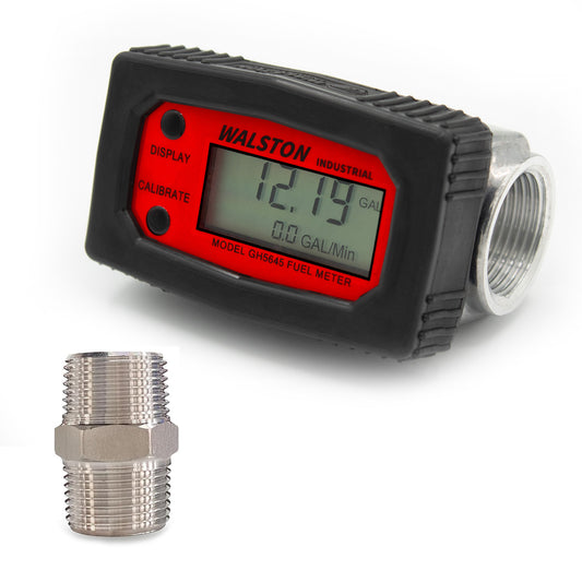 1 Inch Digital Fuel Meter, GH-5645 Heavy Duty Fuel Meter for Diesel, Gasoline, Kerosine, Lubricants, with Stainless Steel Nipple for Installation
